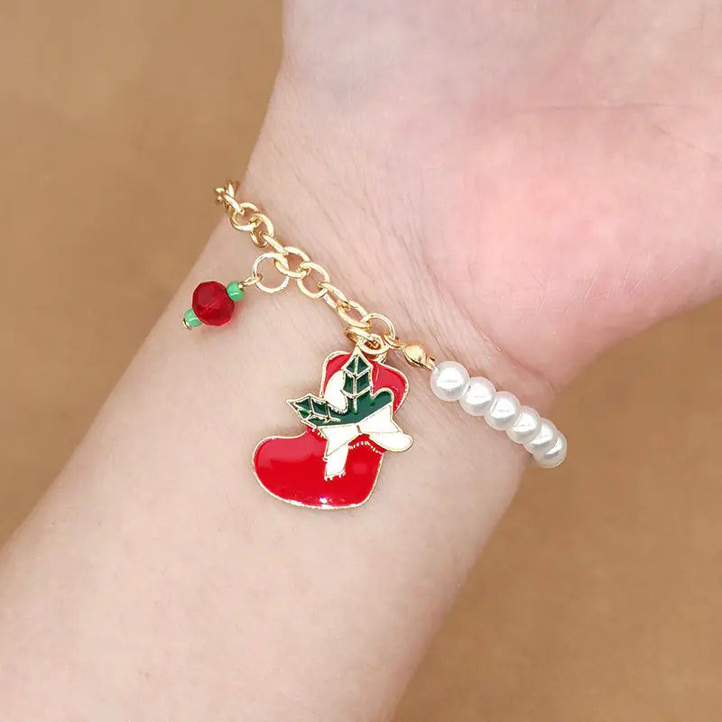 Christmas Bracelet with Snowman, Elk, and Snowflakes